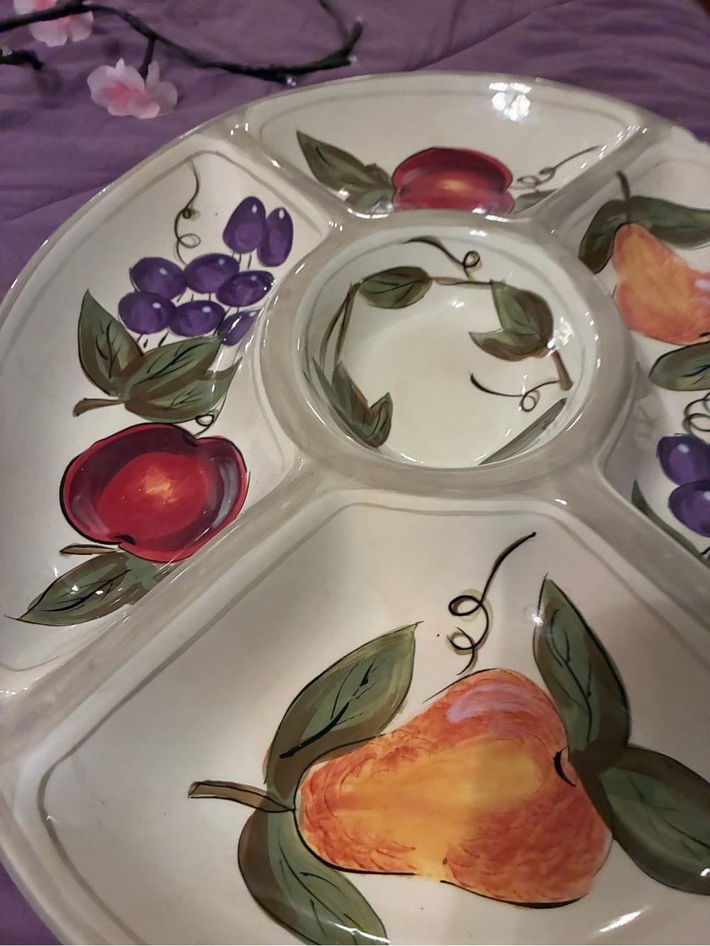 Hand-Painted Fruit Divided Serving Platter - Cream